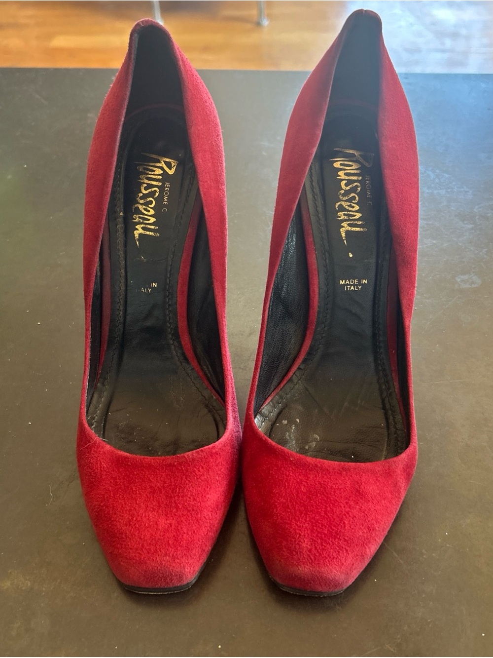 Jerome C Rousseau Women's Red Suede Pumps Heels Square Toe Size 8 Made In Italy